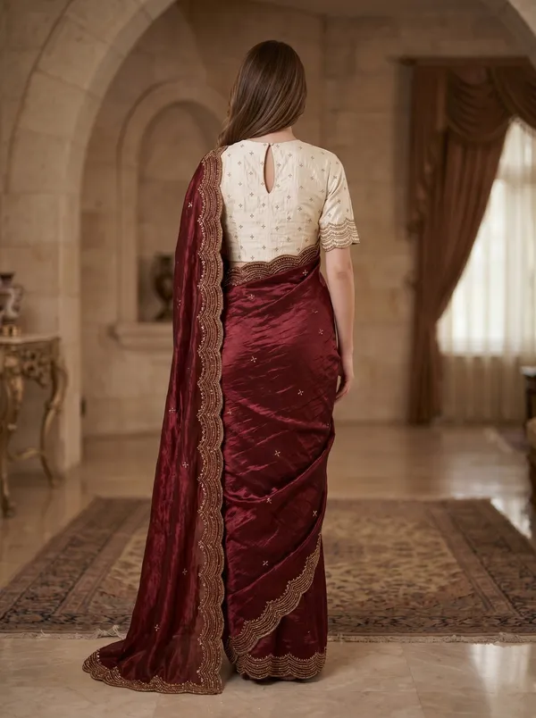Maroon_Satin_Tissue_Silk_Saree_with_Scalloped_Bead_&_Sequin_Work