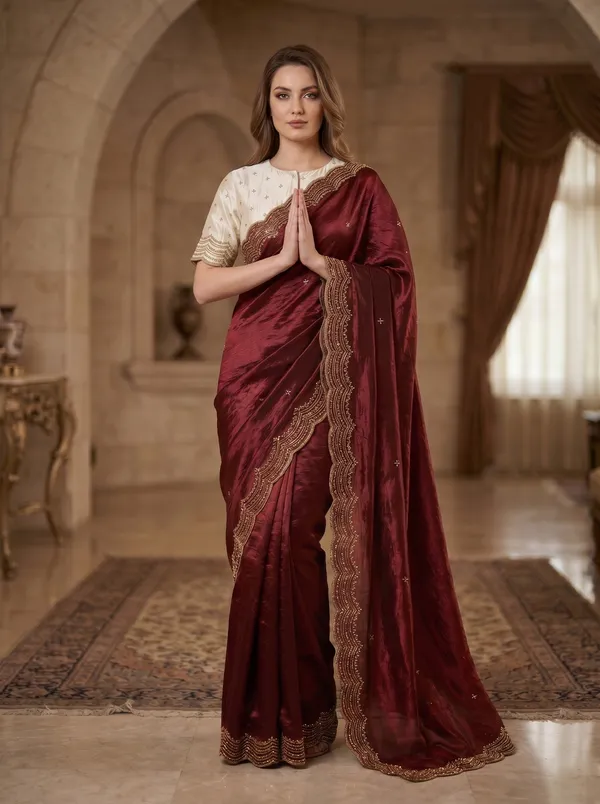 Maroon_Satin_Tissue_Silk_Saree_with_Scalloped_Bead_&_Sequin_Work