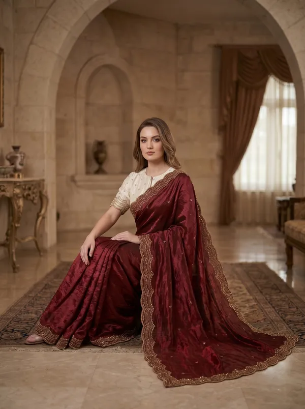 Maroon_Satin_Tissue_Silk_Saree_with_Scalloped_Bead_&_Sequin_Work