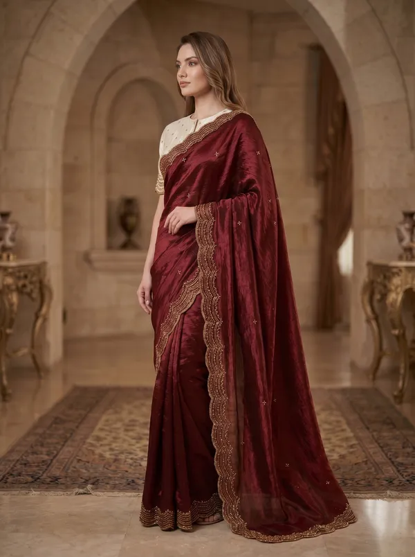 Maroon_Satin_Tissue_Silk_Saree_with_Scalloped_Bead_&_Sequin_Work