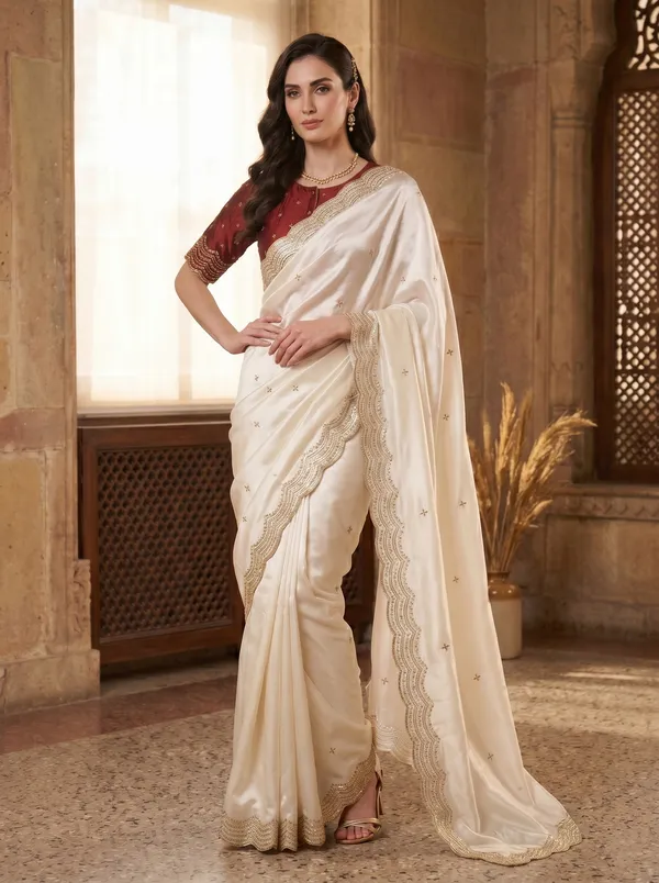 White_Satin_Tissue_Silk_Saree_with_Gold_Scalloped_Border_&_Sequence_Work