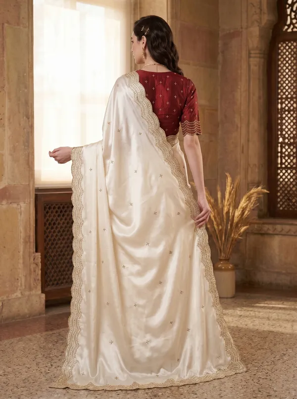 White_Satin_Tissue_Silk_Saree_with_Gold_Scalloped_Border_&_Sequence_Work