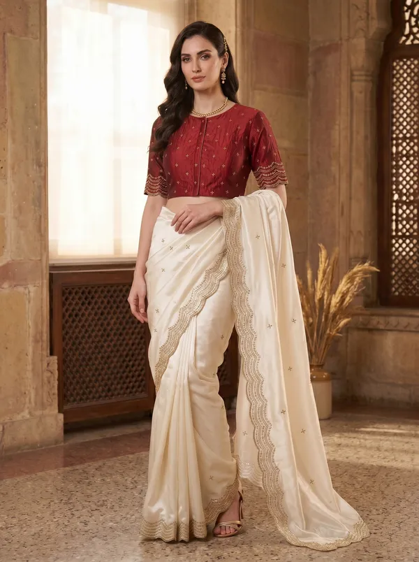 White_Satin_Tissue_Silk_Saree_with_Gold_Scalloped_Border_&_Sequence_Work