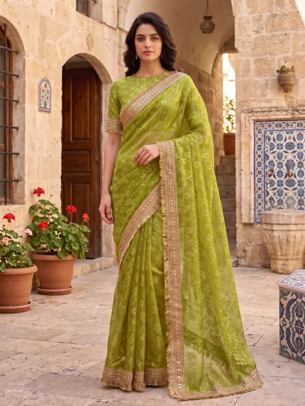 Green_Jacquard_Satin_Tissue_Silk_Kiran_Border_Saree