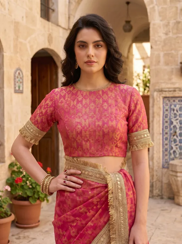 Pink_Jacquard_Satin_Tissue_Silk_Kiran_Border_Saree