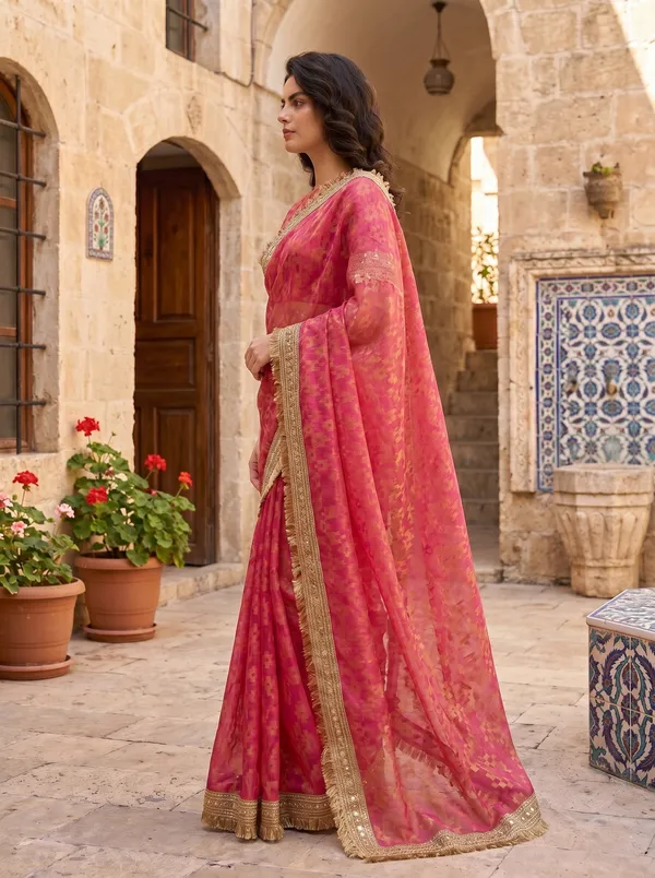 Pink_Jacquard_Satin_Tissue_Silk_Kiran_Border_Saree