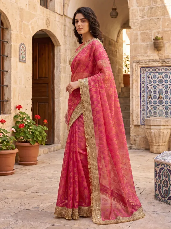 Pink_Jacquard_Satin_Tissue_Silk_Kiran_Border_Saree