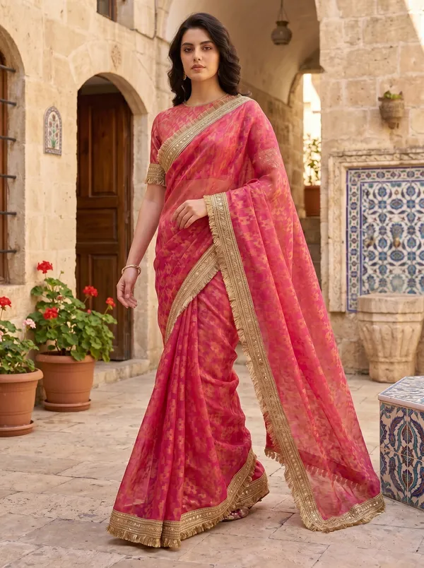 Pink_Jacquard_Satin_Tissue_Silk_Kiran_Border_Saree