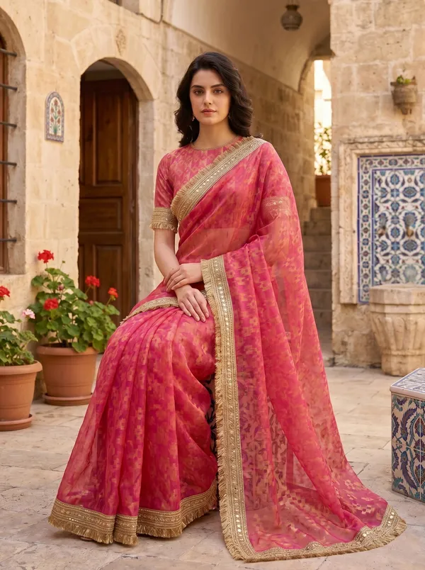 Pink_Jacquard_Satin_Tissue_Silk_Kiran_Border_Saree