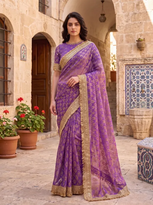 Purple_Jacquard_Satin_Tissue_Silk_Kiran_Border_Saree