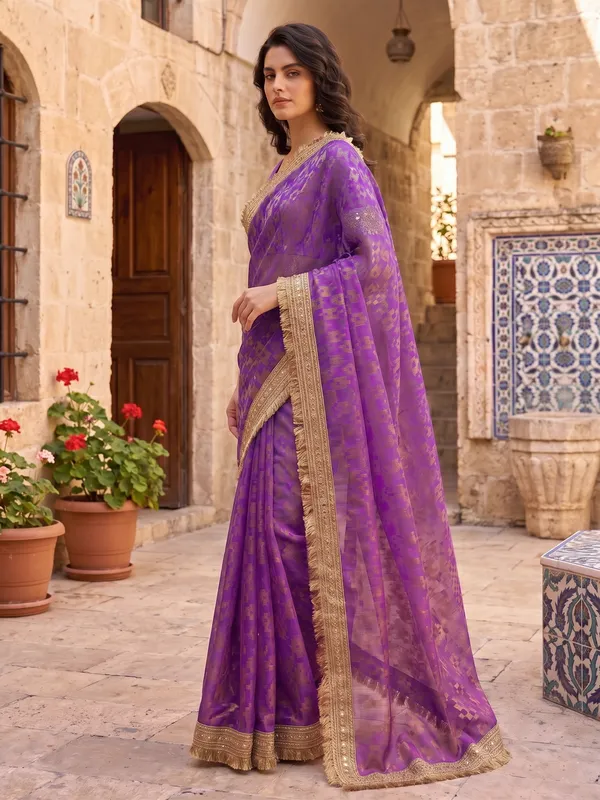 Purple_Jacquard_Satin_Tissue_Silk_Kiran_Border_Saree