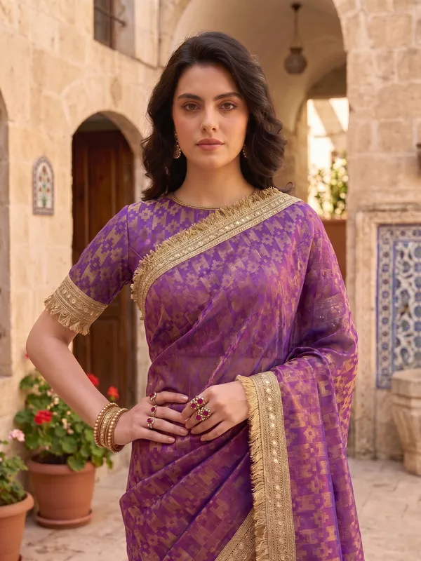 Purple_Jacquard_Satin_Tissue_Silk_Kiran_Border_Saree