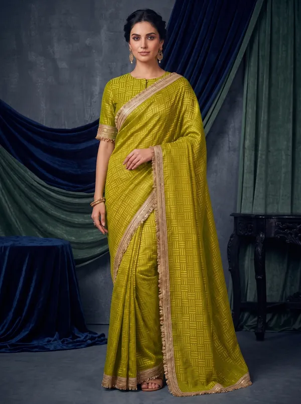 Mustard_Jacquard_Satin_Tissue_Silk_Saree_with_Kiran_Fringed_Border