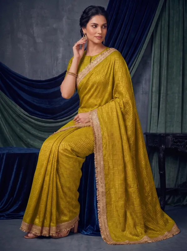 Mustard_Jacquard_Satin_Tissue_Silk_Saree_with_Kiran_Fringed_Border