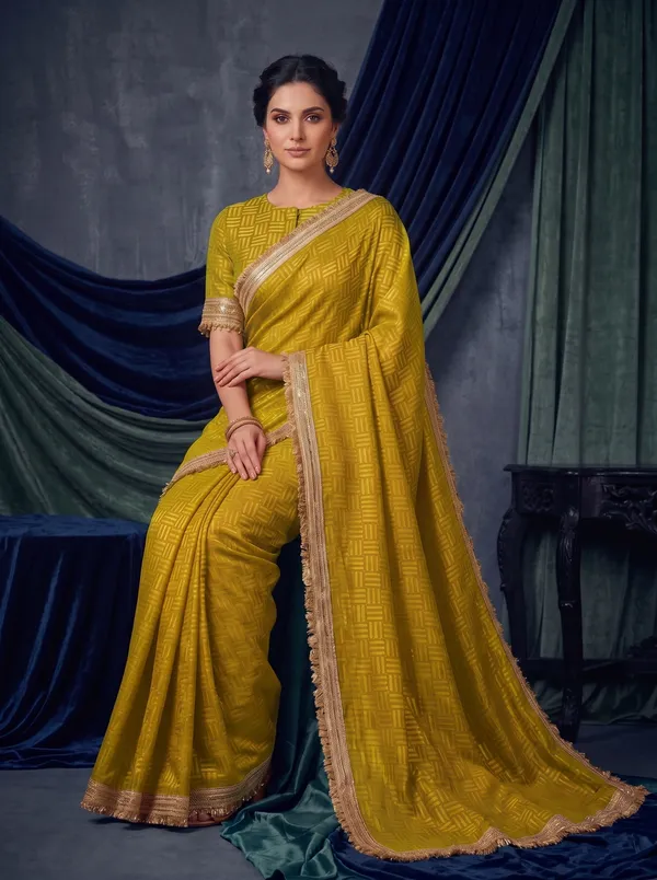 Mustard_Jacquard_Satin_Tissue_Silk_Saree_with_Kiran_Fringed_Border