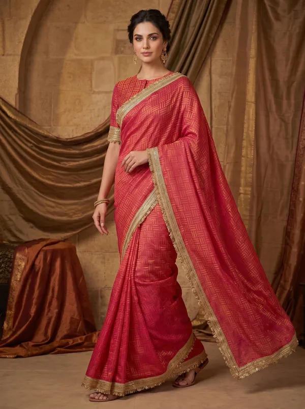 Pink_Jacquard_Satin_Tissue_Silk_Saree_with_Golden_Kiran_Border