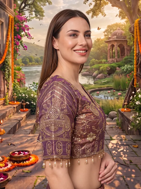 Brown_Georgette_Satin_Embroidered_Saree_with_Zari_Work_&_Stitched_Blouse