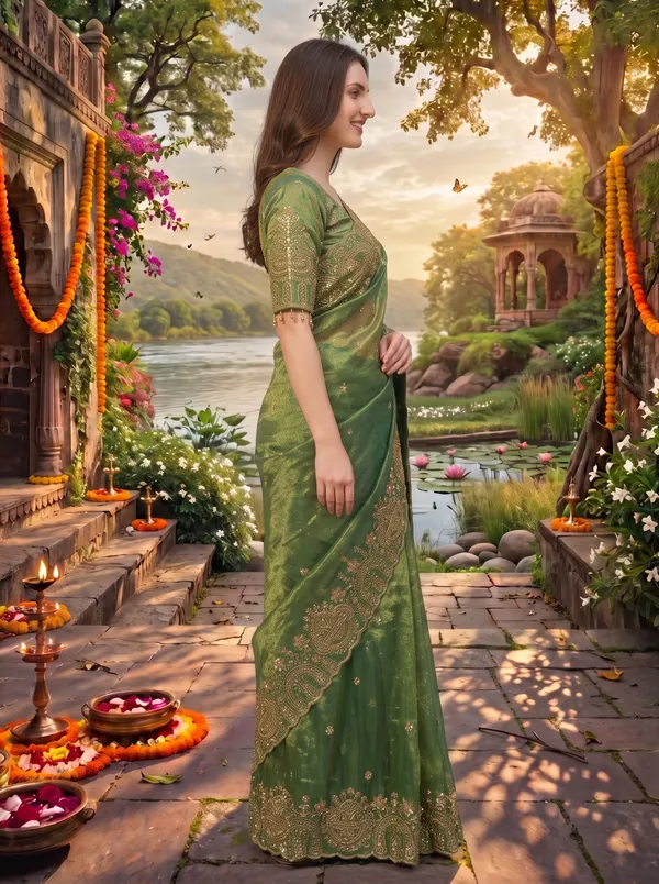 Brown_Georgette_Satin_Embroidered_Saree_with_Zari_Work_&_Stitched_Blouse