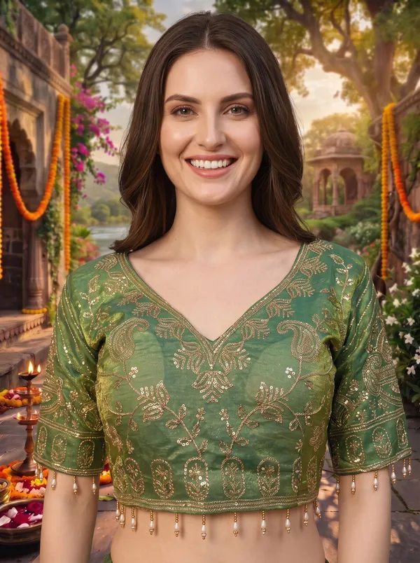 Brown_Georgette_Satin_Embroidered_Saree_with_Zari_Work_&_Stitched_Blouse