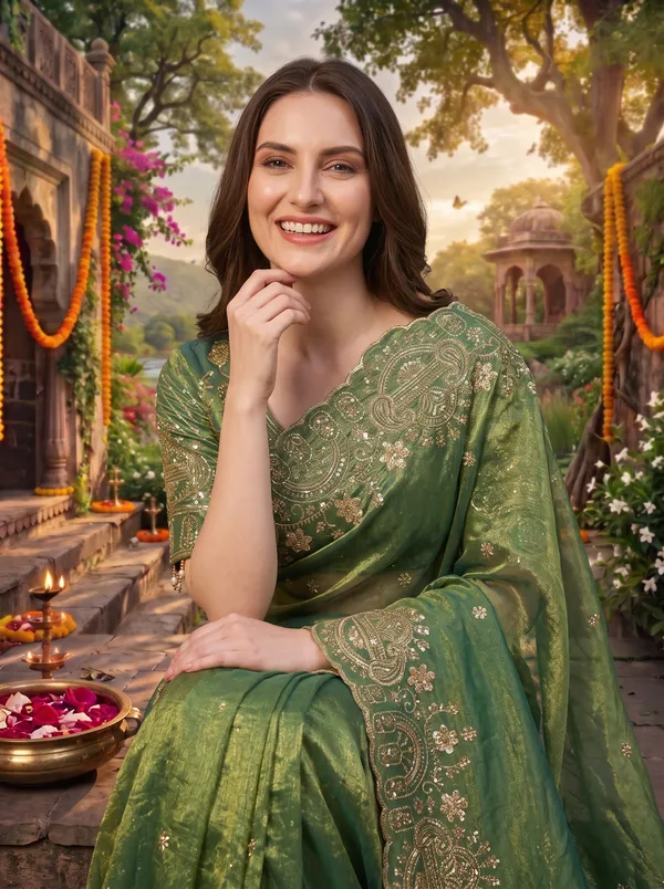 Brown_Georgette_Satin_Embroidered_Saree_with_Zari_Work_&_Stitched_Blouse