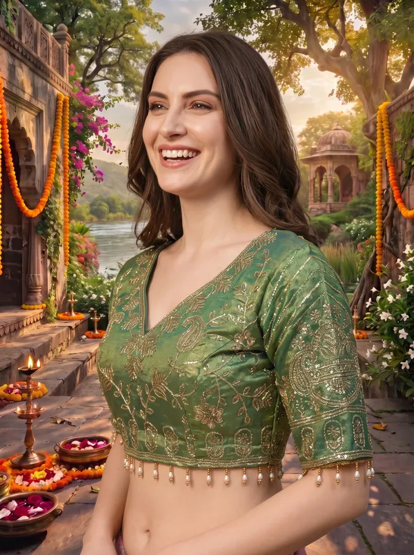 Brown_Georgette_Satin_Embroidered_Saree_with_Zari_Work_&_Stitched_Blouse