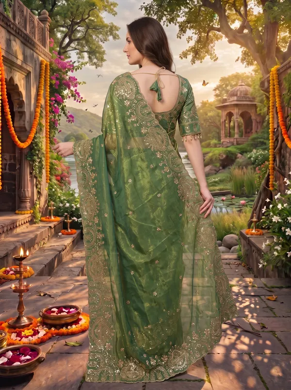 Brown_Georgette_Satin_Embroidered_Saree_with_Zari_Work_&_Stitched_Blouse