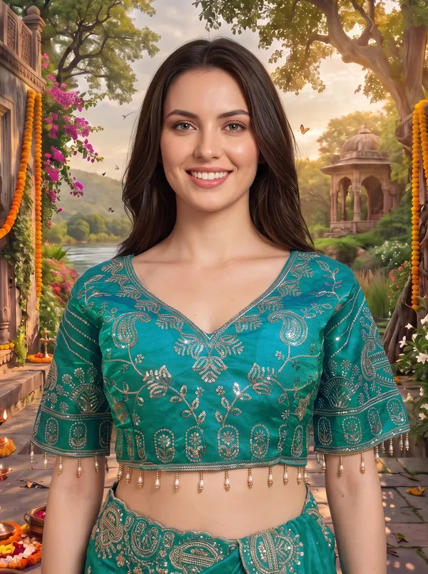 Brown_Georgette_Satin_Embroidered_Saree_with_Zari_Work_&_Stitched_Blouse