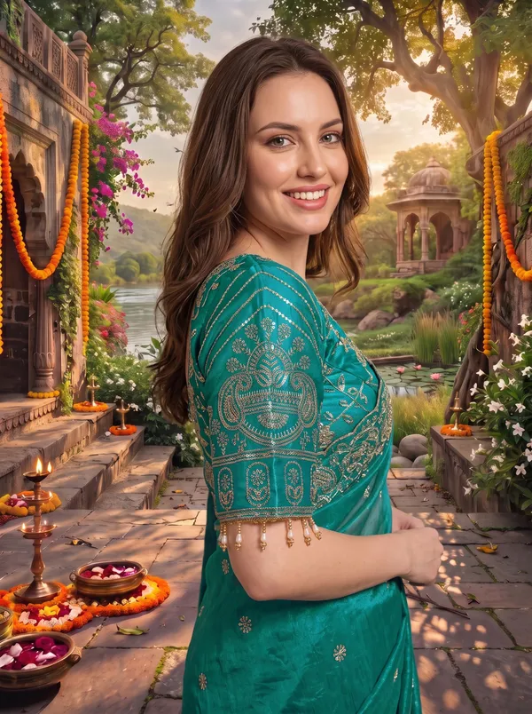 Brown_Georgette_Satin_Embroidered_Saree_with_Zari_Work_&_Stitched_Blouse