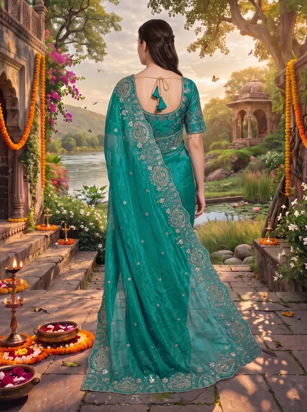Brown_Georgette_Satin_Embroidered_Saree_with_Zari_Work_&_Stitched_Blouse