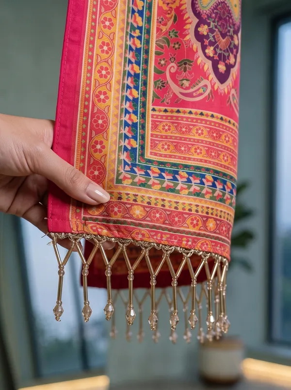 Magenta_Chinon_Digital_Printed_Saree_with_Real_Glass_Bead_Tassels