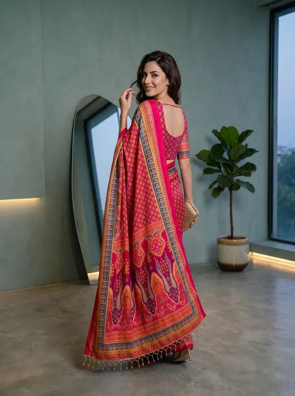 Magenta_Chinon_Digital_Printed_Saree_with_Real_Glass_Bead_Tassels