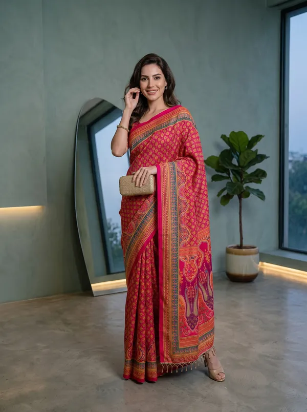 Magenta_Chinon_Digital_Printed_Saree_with_Real_Glass_Bead_Tassels