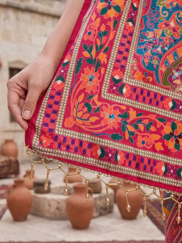 Digital_Printed_Chinon_Saree_with_Glass_Bead_Tassels_&_Unstitched_Blouse