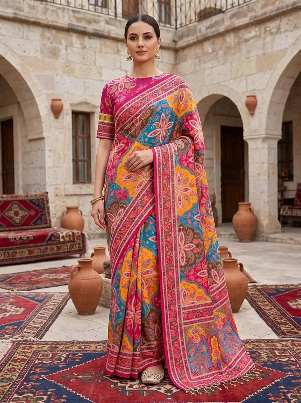 Digital_Printed_Chinon_Saree_with_Glass_Bead_Tassels_&_Unstitched_Blouse