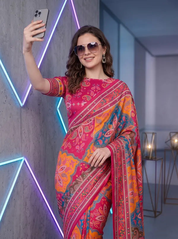 Digital_Printed_Chinon_Saree_with_Glass_Bead_Tassels_&_Unstitched_Blouse