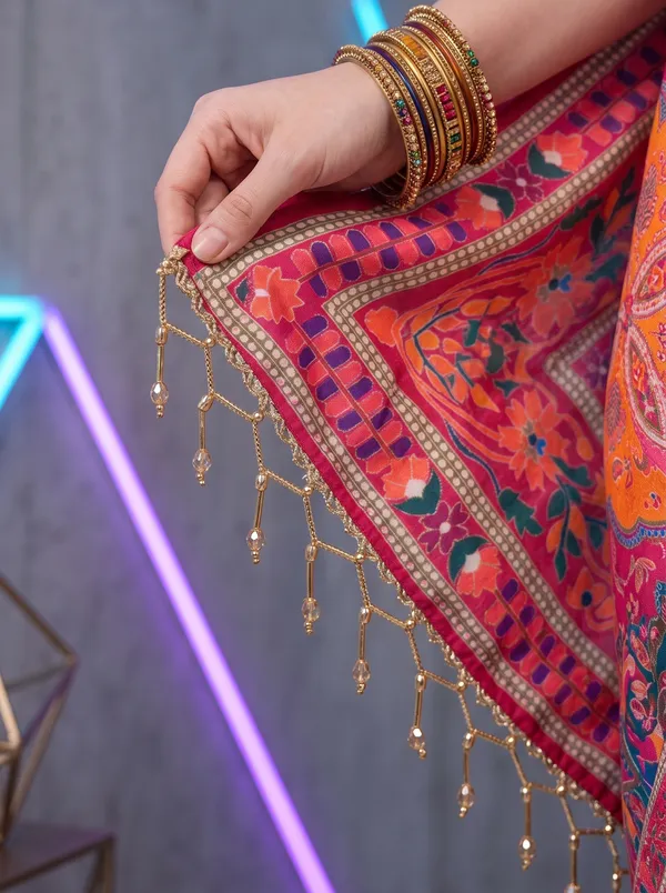 Digital_Printed_Chinon_Saree_with_Glass_Bead_Tassels_&_Unstitched_Blouse