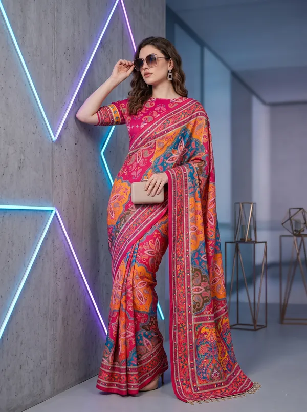 Digital_Printed_Chinon_Saree_with_Glass_Bead_Tassels_&_Unstitched_Blouse