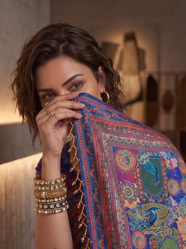 Chinon_Digital_Printed_Multi-Color_Saree_with_Glass_Beads_Tassels_&_Blouse