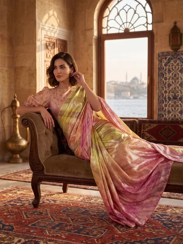 Multi-color_Tissue_Satin_Silk_Printed_Saree_with_Bandhani_Dots