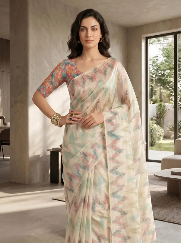 Off_White_Multi-color_Tissue_Satin_Silk_Printed_Saree