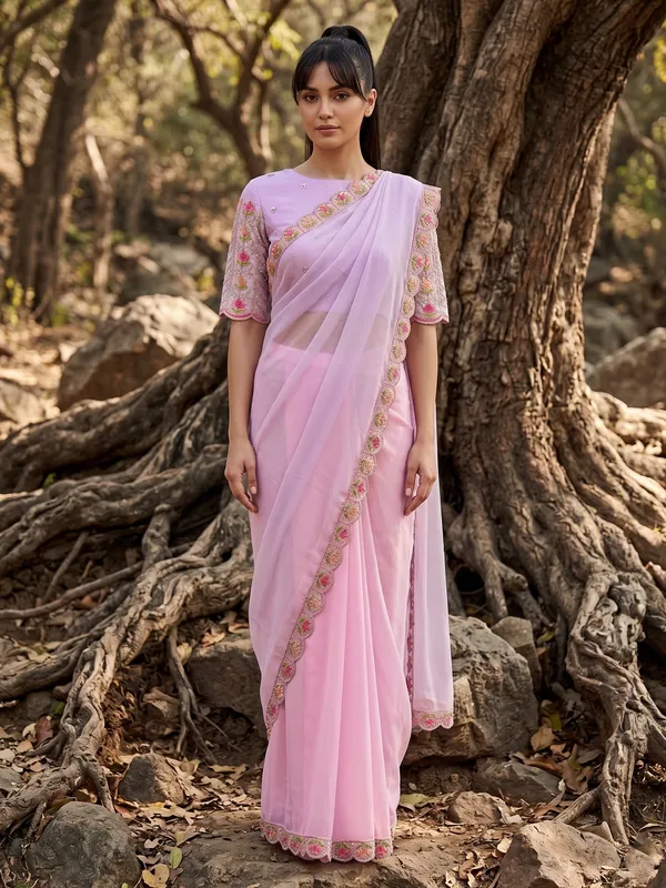 Pink_Ready-to-Wear_Georgette_Saree_with_Beads_&_Sequin_Embroidery_Work