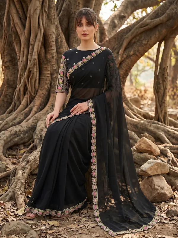 Black_Ready_to_Wear_Georgette_Saree_with_Beads_&_Sequin_Embroidery_Work
