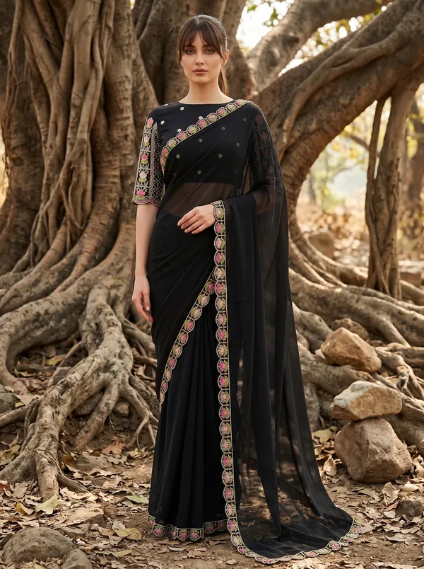Black_Ready_to_Wear_Georgette_Saree_with_Beads_&_Sequin_Embroidery_Work