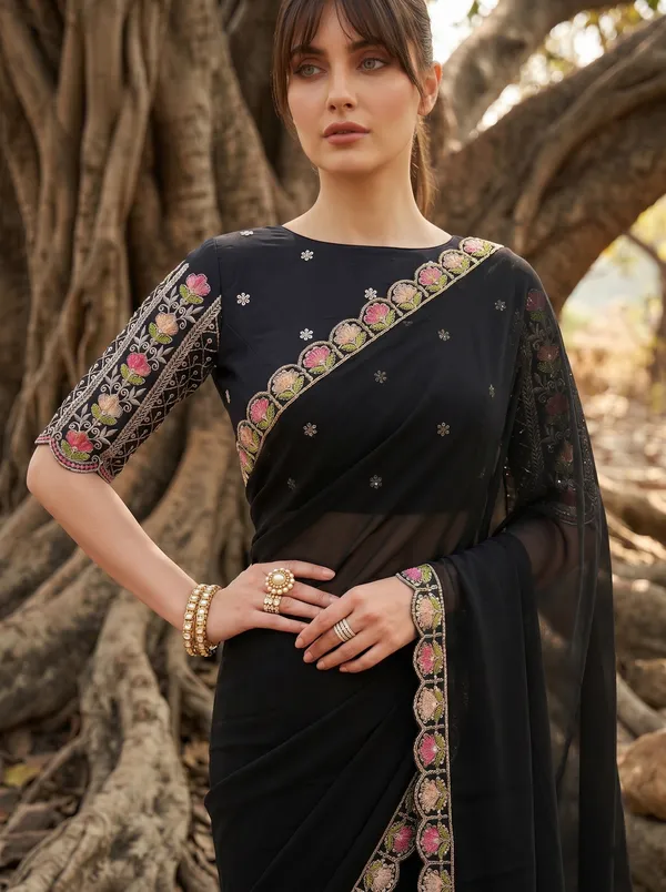 Black_Ready_to_Wear_Georgette_Saree_with_Beads_&_Sequin_Embroidery_Work