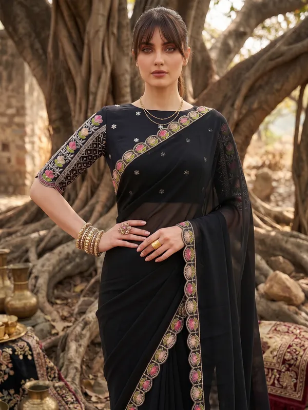 Black_Ready_to_Wear_Georgette_Saree_with_Beads_&_Sequin_Embroidery_Work
