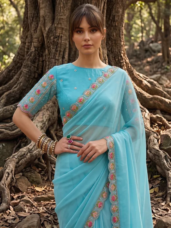Turquoise_Georgette_Ready-to-Wear_Saree_with_Beads_&_Sequin_Embroidery_Work