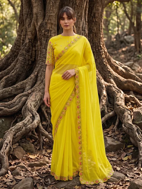 Yellow_Ready-to-Wear_Georgette_Saree_with_Beads_&_Sequin_Embroidery_Work
