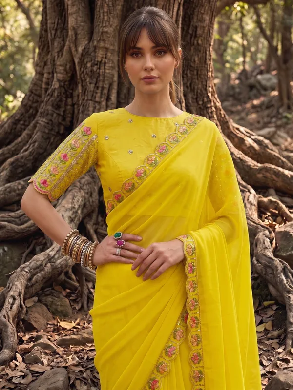 Yellow_Ready-to-Wear_Georgette_Saree_with_Beads_&_Sequin_Embroidery_Work