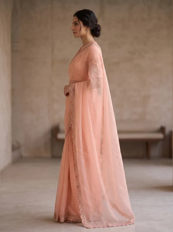 Peach_Georgette_Ready_to_Wear_Saree_with_Scalloped_Border_&_Beads_Work