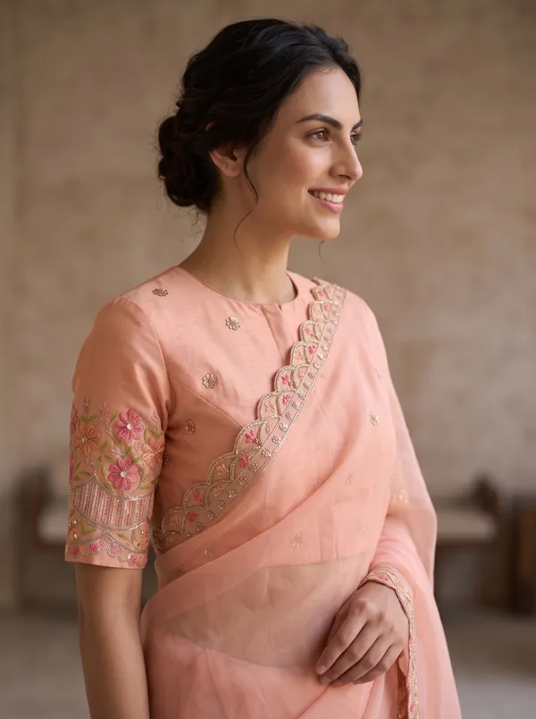 Peach_Georgette_Ready_to_Wear_Saree_with_Scalloped_Border_&_Beads_Work